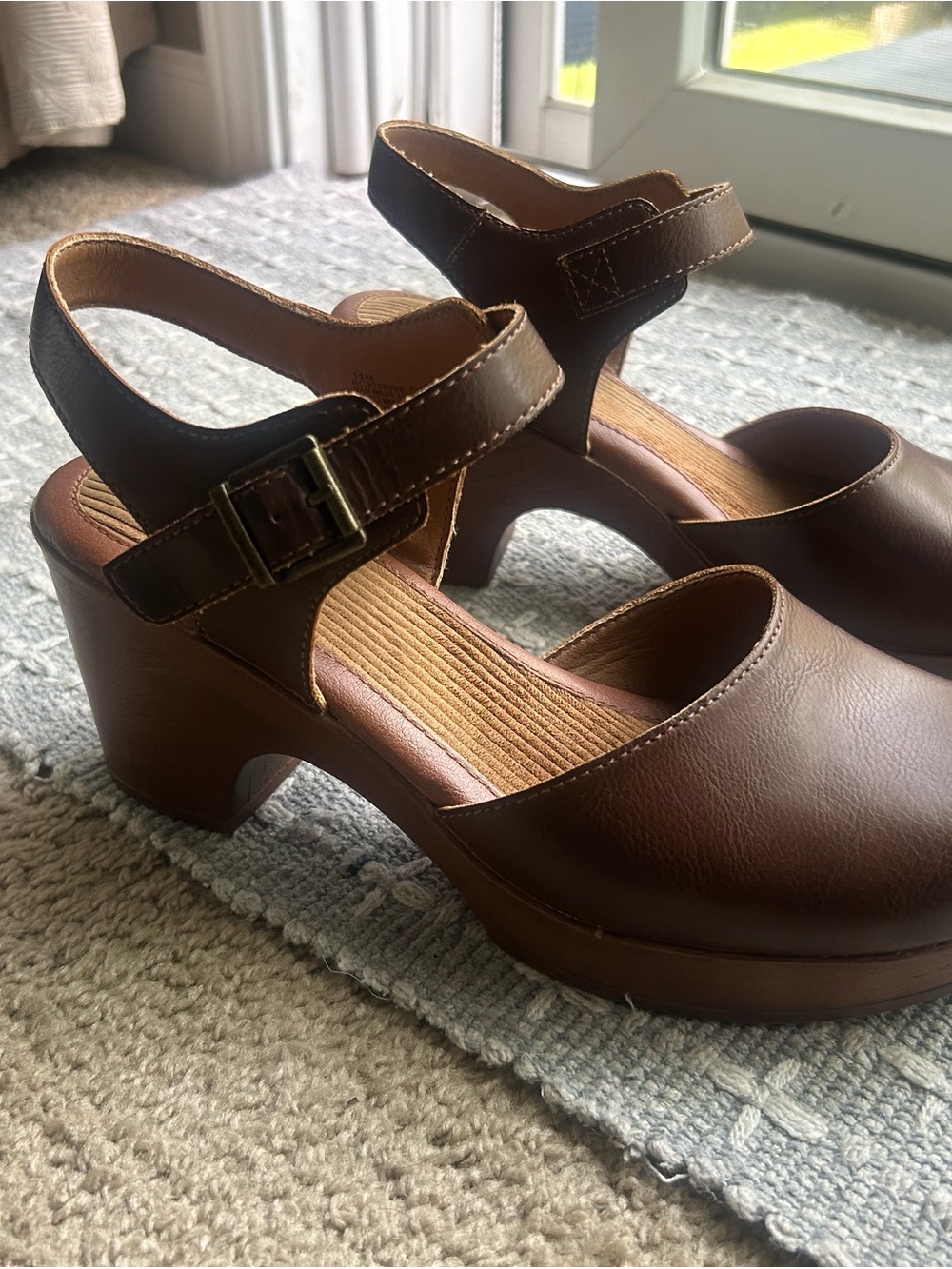 Born Brown Leather Mary Jane Clog Heels